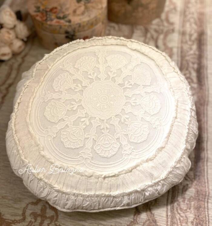 cuscino rotondo blanc mariclo pizzo shabby chic