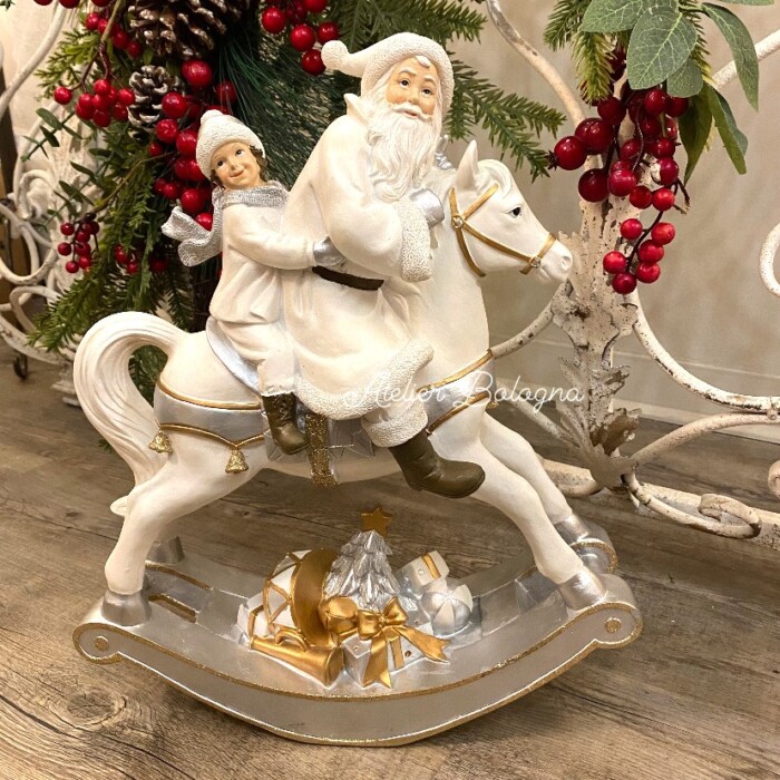 Babbo Natale su Cavallo a dondolo cm32x38h